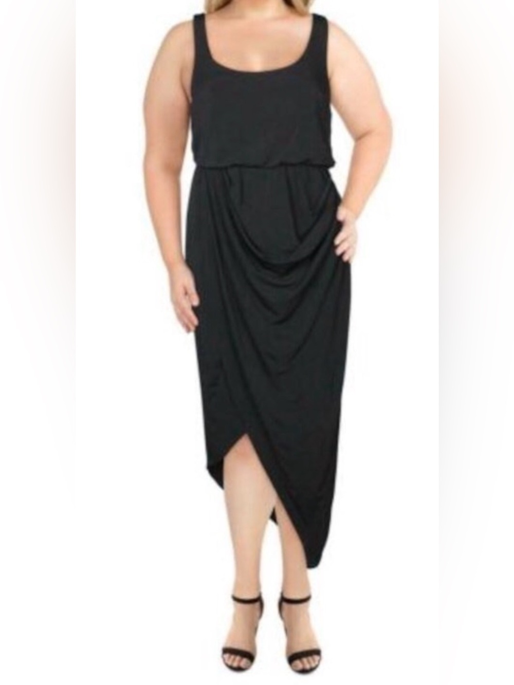 INC International Concepts Black Sleeveless Asymmetric Drape Dress
